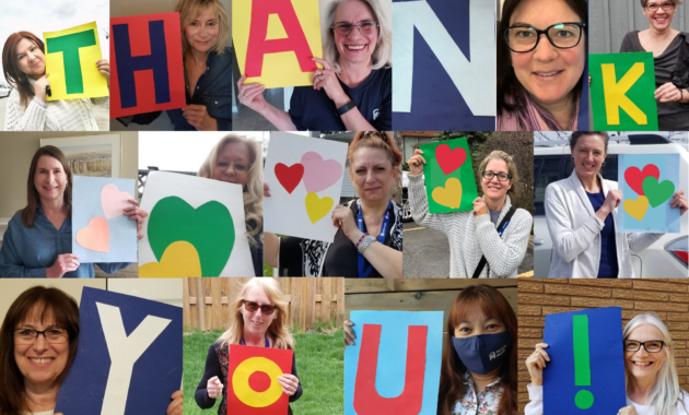 Collage of Acclaim Health staff holding up letters that spells out 'Thank You!"